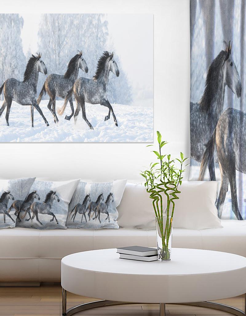 DesignQ Herd Of Horses Run Across Snow - Landscape Print Wall Artwork