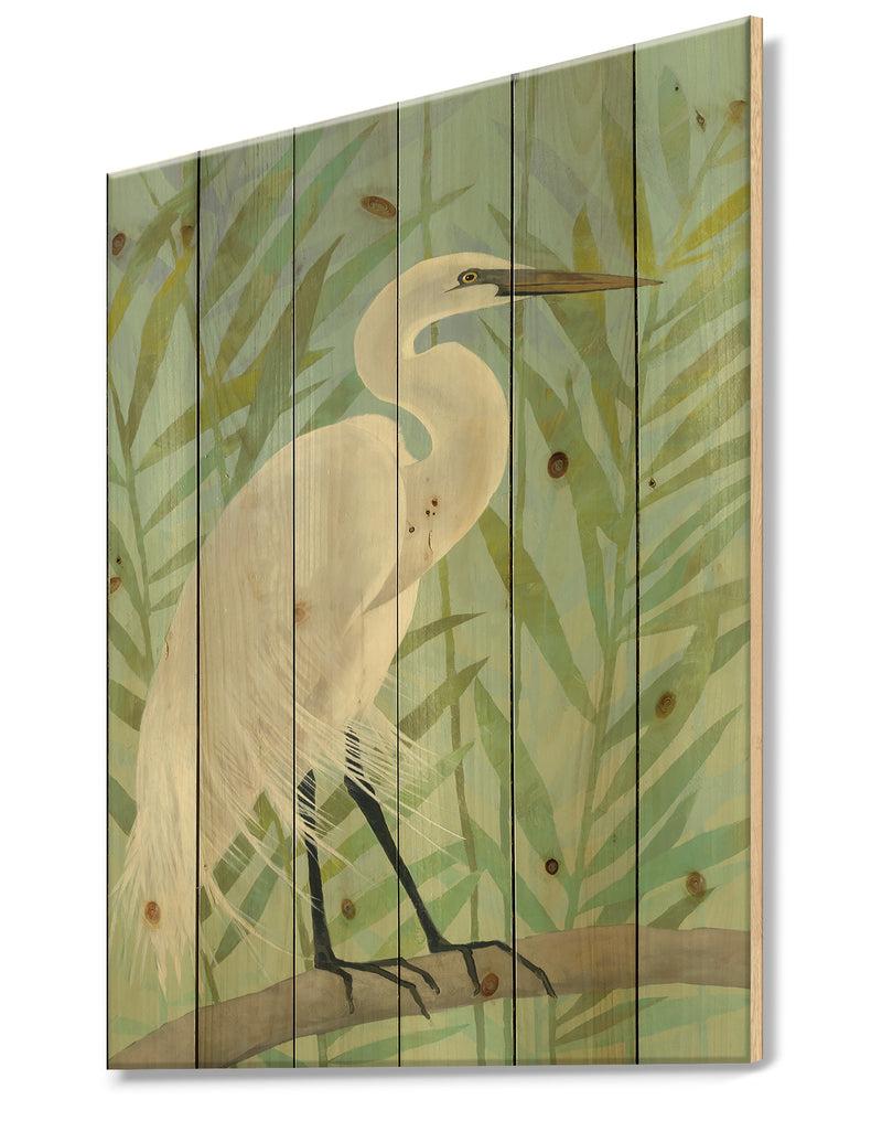 DesignQ Heron By The Shore I - Modern Farmhouse Print On Natural Pine Wood