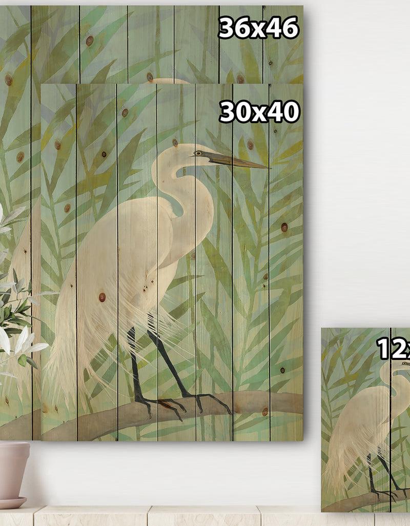 DesignQ Heron By The Shore I - Modern Farmhouse Print On Natural Pine Wood
