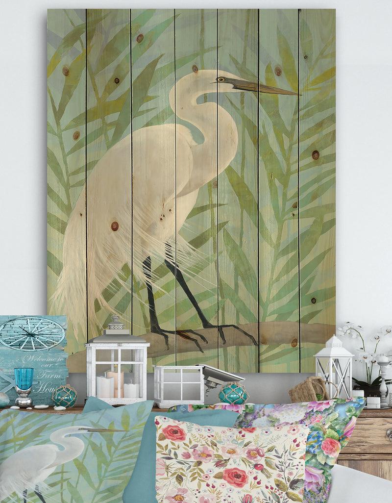 DesignQ Heron by the Shore I - Modern Farmhouse Print on Natural Pine Wood