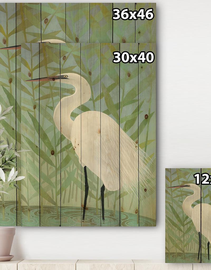 DesignQ Heron By The Shore II - Modern Farmhouse Print On Natural Pine Wood