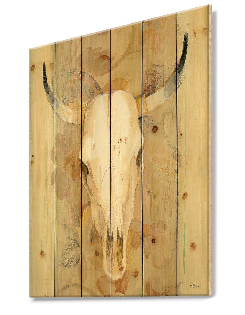 DesignQ Hers Southwest Bones - Gold Wildlife Print On Natural Pine Wood