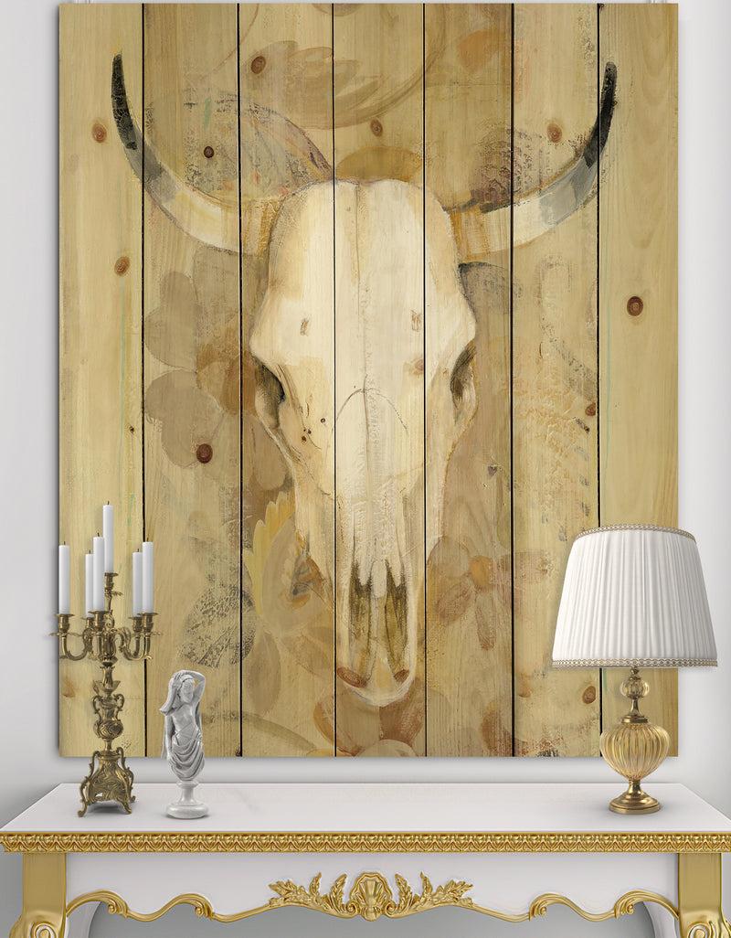 DesignQ Hers southwest bones - Gold Wildlife Print on Natural Pine Wood