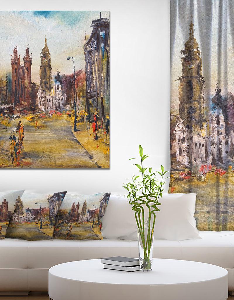 DesignQ Hhistoric square with church Oil Painting - Cityscapes Painting Print on Wrapped Canvas