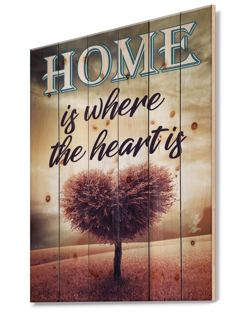 DesignQ Home Is Where The Heart Is. Pink Heart Tree - Textual Entrance Art On Wood Wall Art