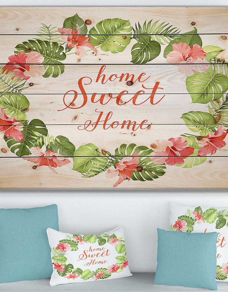 DesignQ Home Sweet Home Floral - Textual Entrance Art on Wood Wall Art