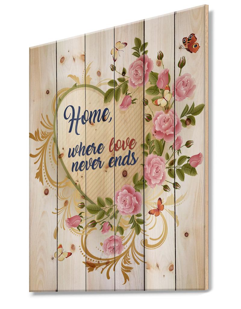 DesignQ Home Where Love Never Ends. Flower Heart - Textual Entrance Art On Wood Wall Art