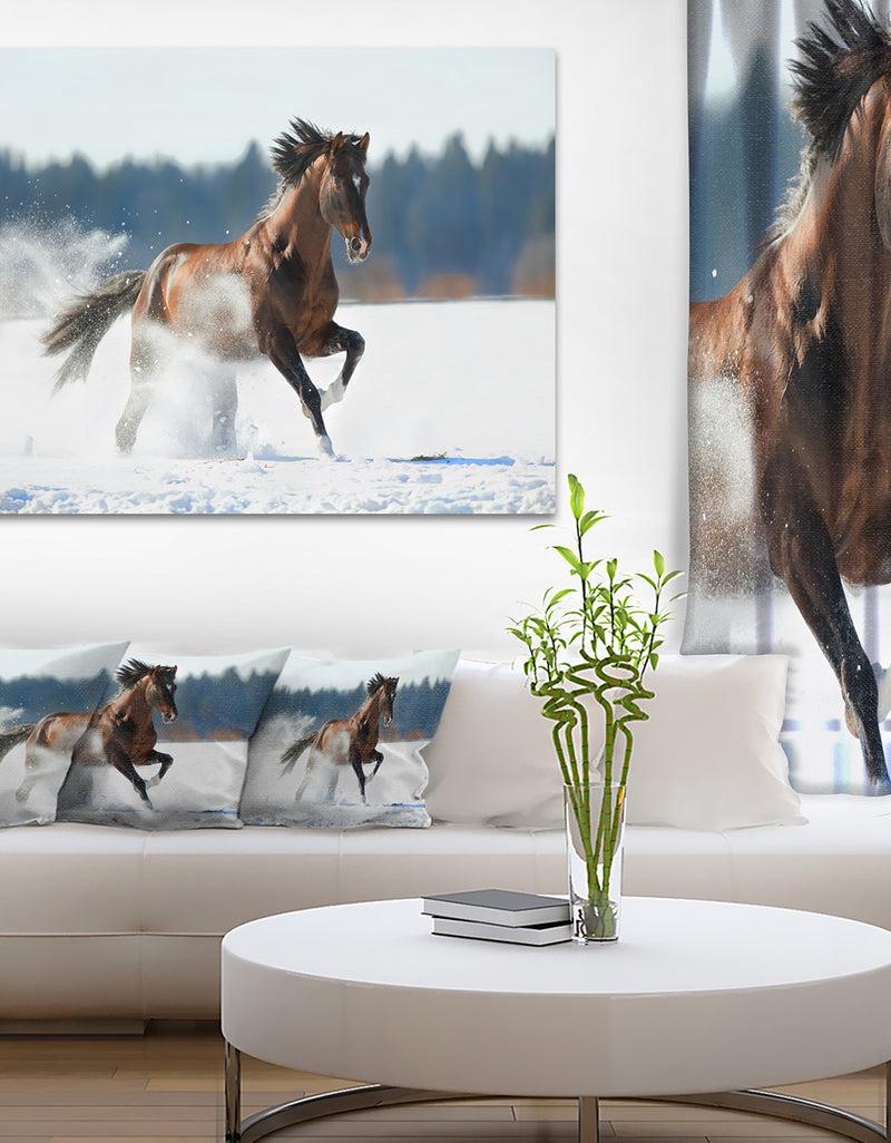 DesignQ Horse Running in Winter - Landscape Photo Canvas Print