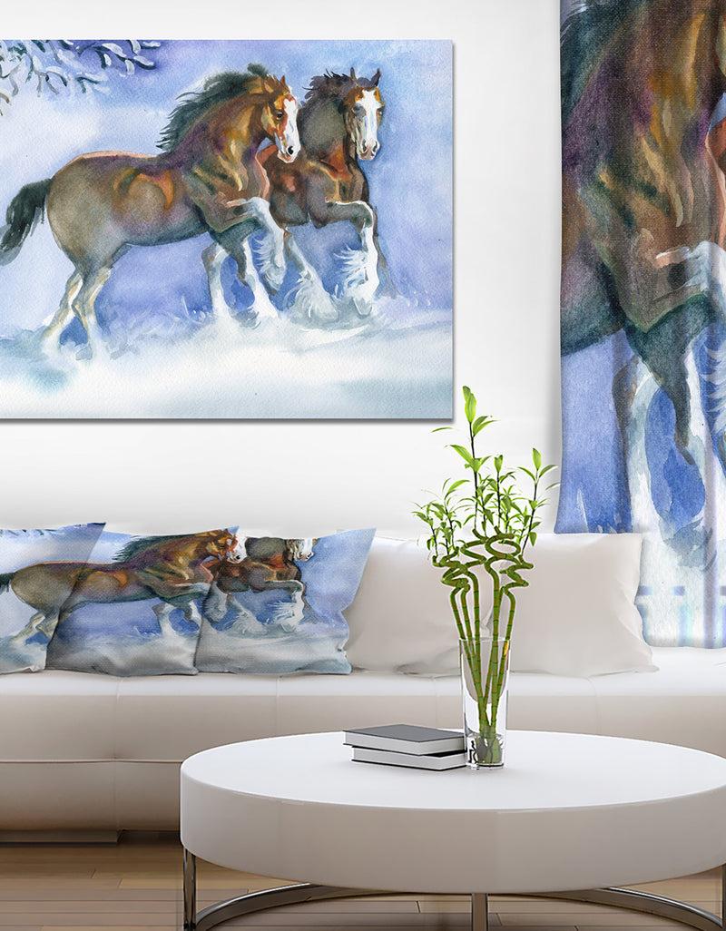 DesignQ Horses running in winter - Farmhouse Animals Photographic on wrapped Canvas