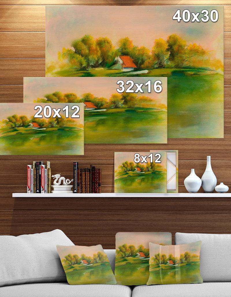 DesignQ House In Green Lake - Landscapes Painting Print On Wrapped Canvas