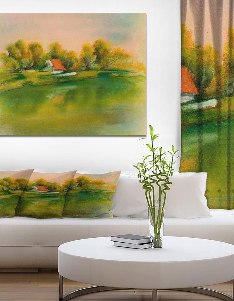DesignQ House in Green Lake - Landscapes Painting Print on Wrapped Canvas
