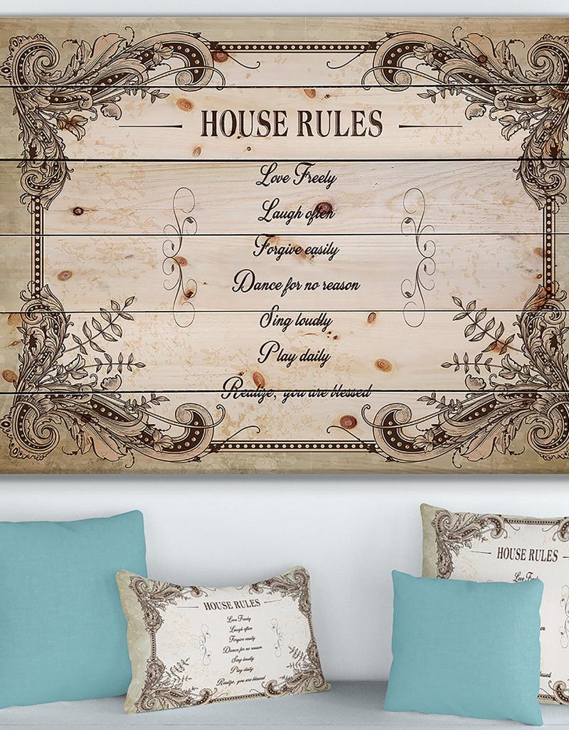 DesignQ House Rules. Vintage Frame - Textual Entrance Art on Wood Wall Art