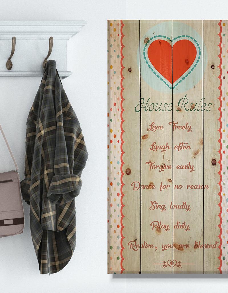 DesignQ House Rules. Vintage Heart - Textual Entrance Art on Wood Wall Art