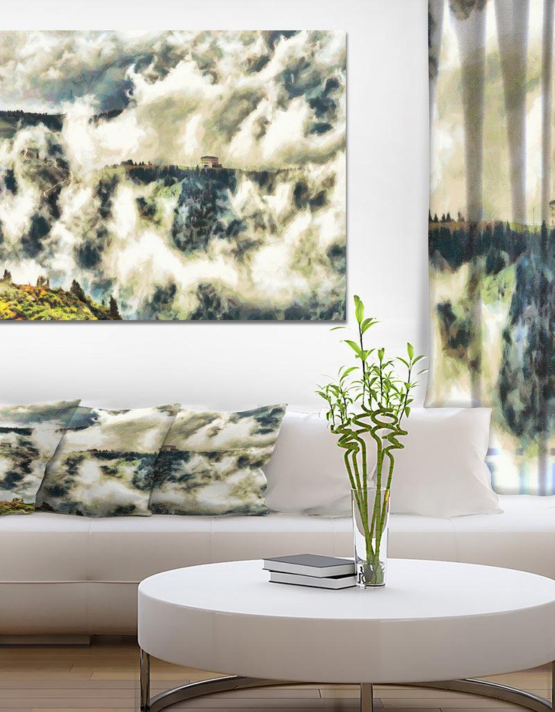 DesignQ House Under The Clouds - Landscapes Painting Print On Wrapped Canvas