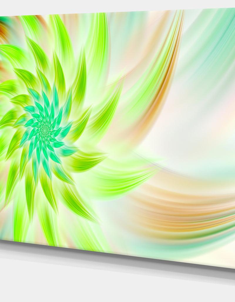 DesignQ Huge Bright Green Fractal Flower - Extra Large Floral Canvas Art Print