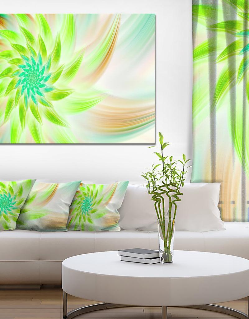 DesignQ Huge Bright Green Fractal Flower - Extra Large Floral Canvas Art Print