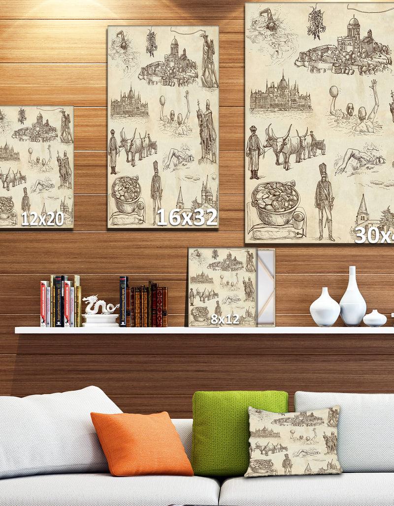 DesignQ Hungary Illustratin In Old Paper - People Painting Print On Wrapped Canvas