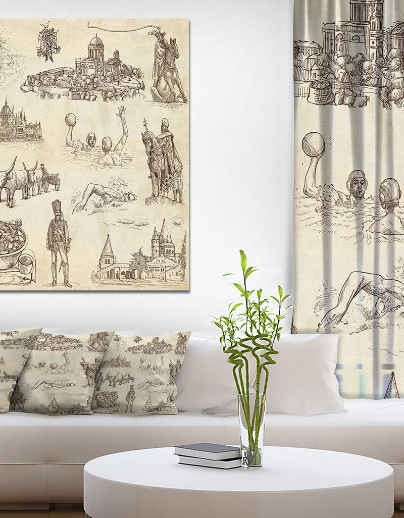 DesignQ Hungary Illustratin in Old Paper - People Painting Print on Wrapped Canvas