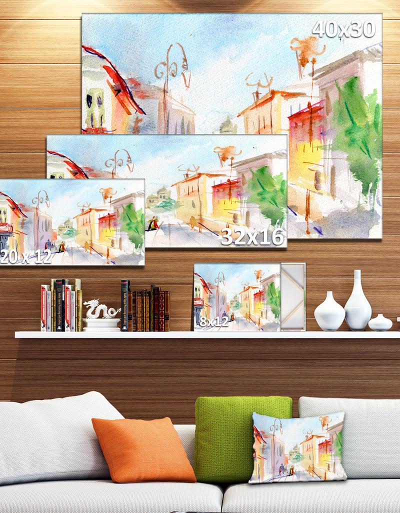 DesignQ Illustrated Parisian Street - Watercolor Cityscape Canvas Print