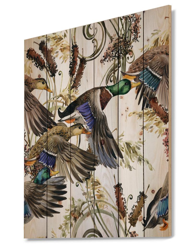 DesignQ Illustration Of Colored Duck - Farmhouse Animal Painting Print On Natural Pine Wood