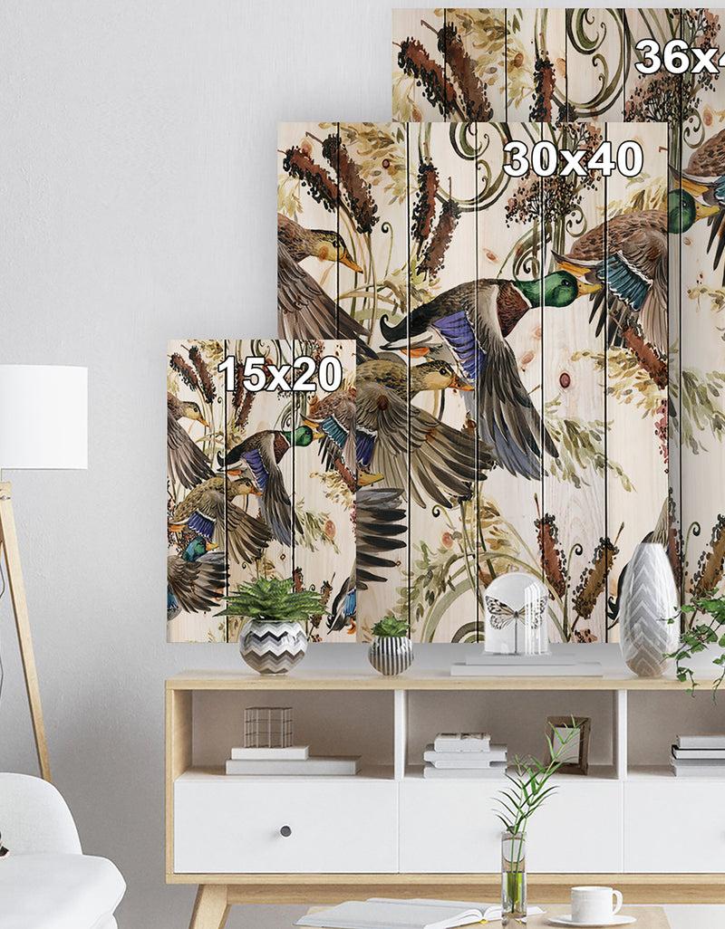 DesignQ Illustration Of Colored Duck - Farmhouse Animal Painting Print On Natural Pine Wood