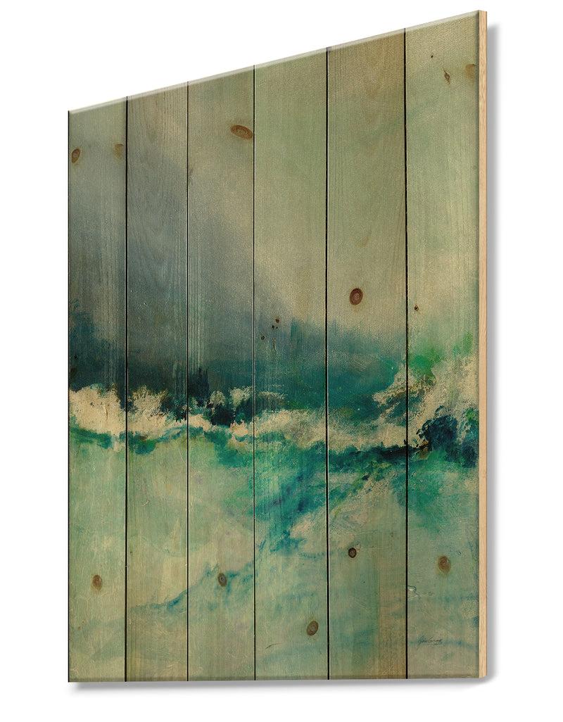 DesignQ Indigo Abstract Watercolor Blue - Nautical & Coastal Print On Natural Pine Wood