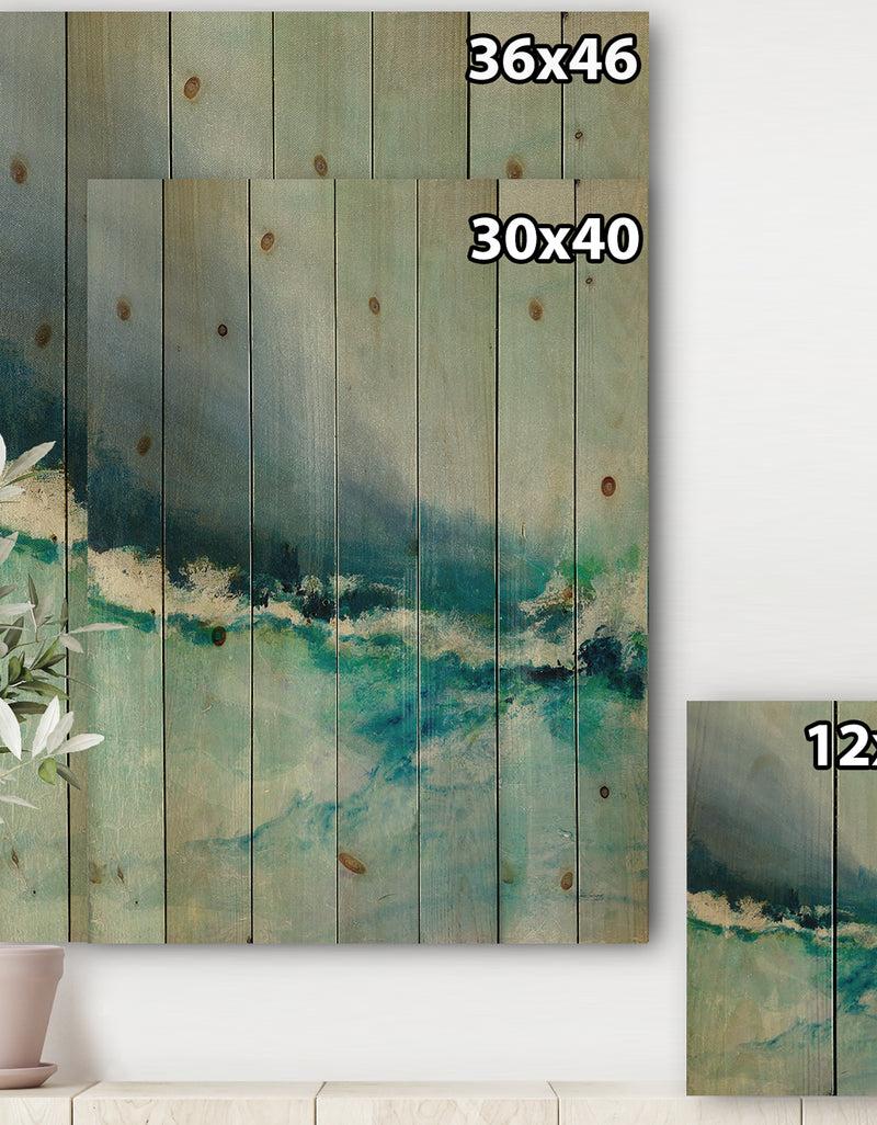 DesignQ Indigo Abstract Watercolor Blue - Nautical & Coastal Print On Natural Pine Wood