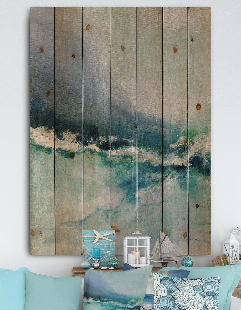 DesignQ Indigo Abstract Watercolor Blue - Nautical & Coastal Print on Natural Pine Wood