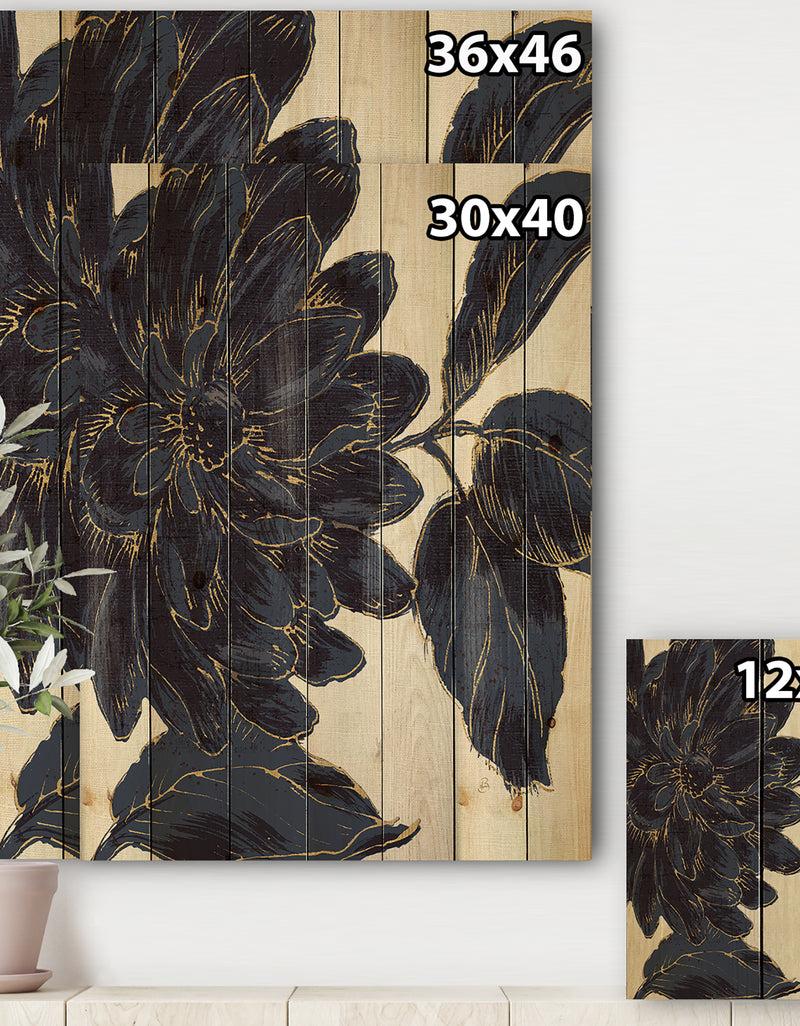 DesignQ Indigo Gold Metallic Flower - Traditional Print On Natural Pine Wood