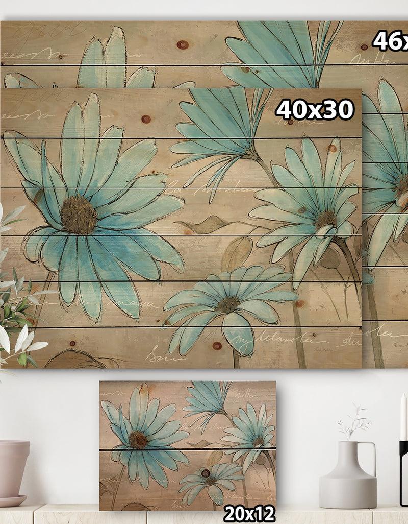 DesignQ Indigo Leucanthemum Cottage Flower - Traditional Print On Natural Pine Wood