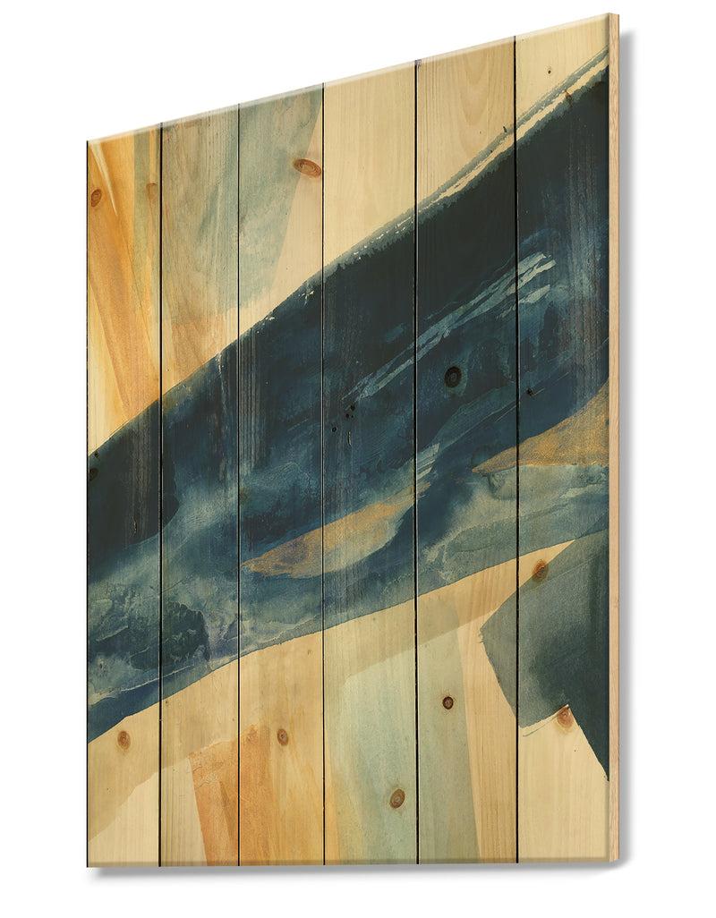 DesignQ Indigo Panel I - Glam Modern Print On Natural Pine Wood