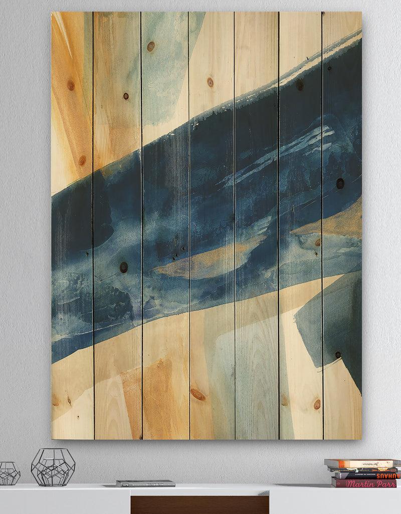 DesignQ Indigo Panel I - Glam Modern Print on Natural Pine Wood