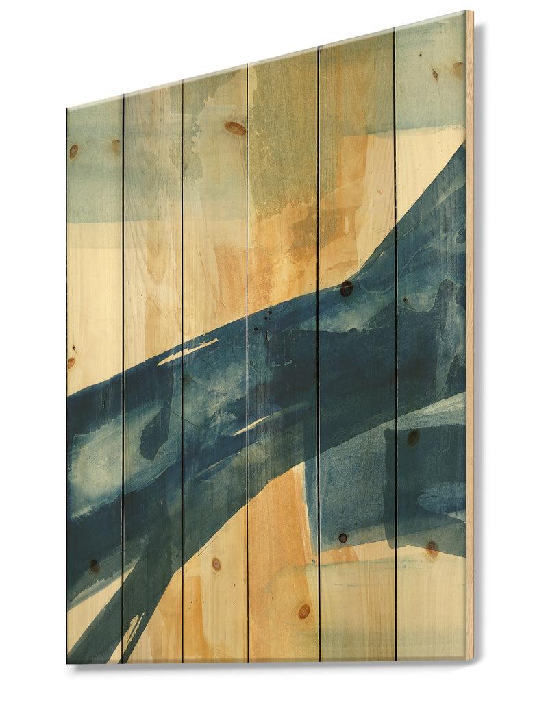 DesignQ Indigo Panel III - Glam Modern Print On Natural Pine Wood
