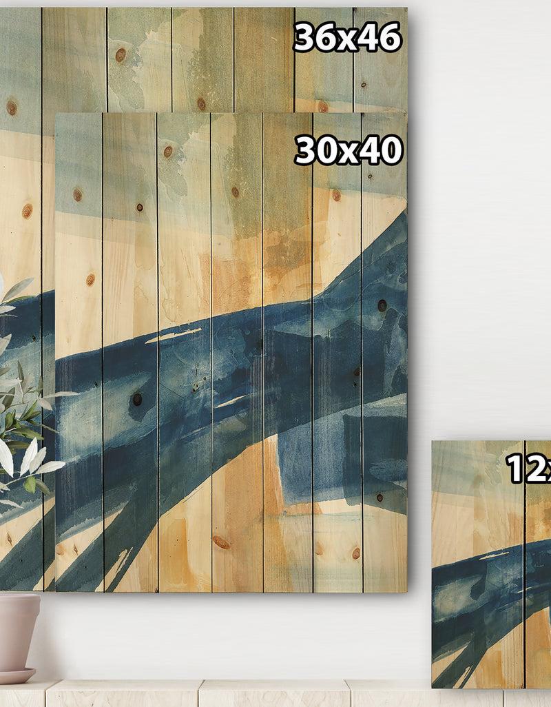 DesignQ Indigo Panel III - Glam Modern Print On Natural Pine Wood