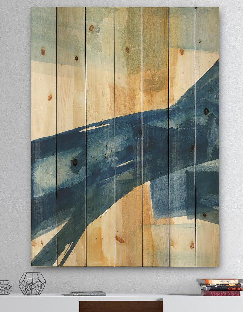 DesignQ Indigo Panel III - Glam Modern Print on Natural Pine Wood