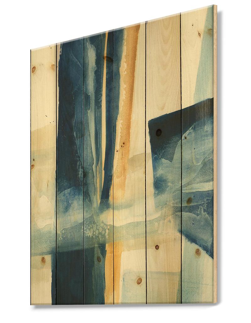 DesignQ Indigo Panel IV - Glam Modern Print On Natural Pine Wood