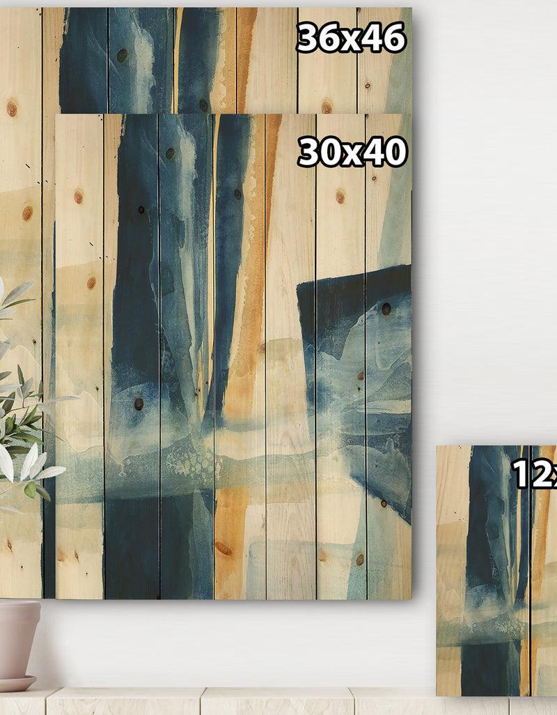 DesignQ Indigo Panel IV - Glam Modern Print On Natural Pine Wood