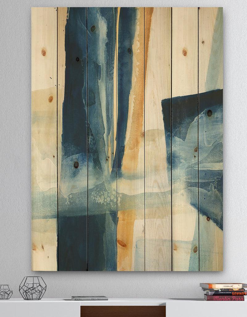 DesignQ Indigo Panel IV - Glam Modern Print on Natural Pine Wood