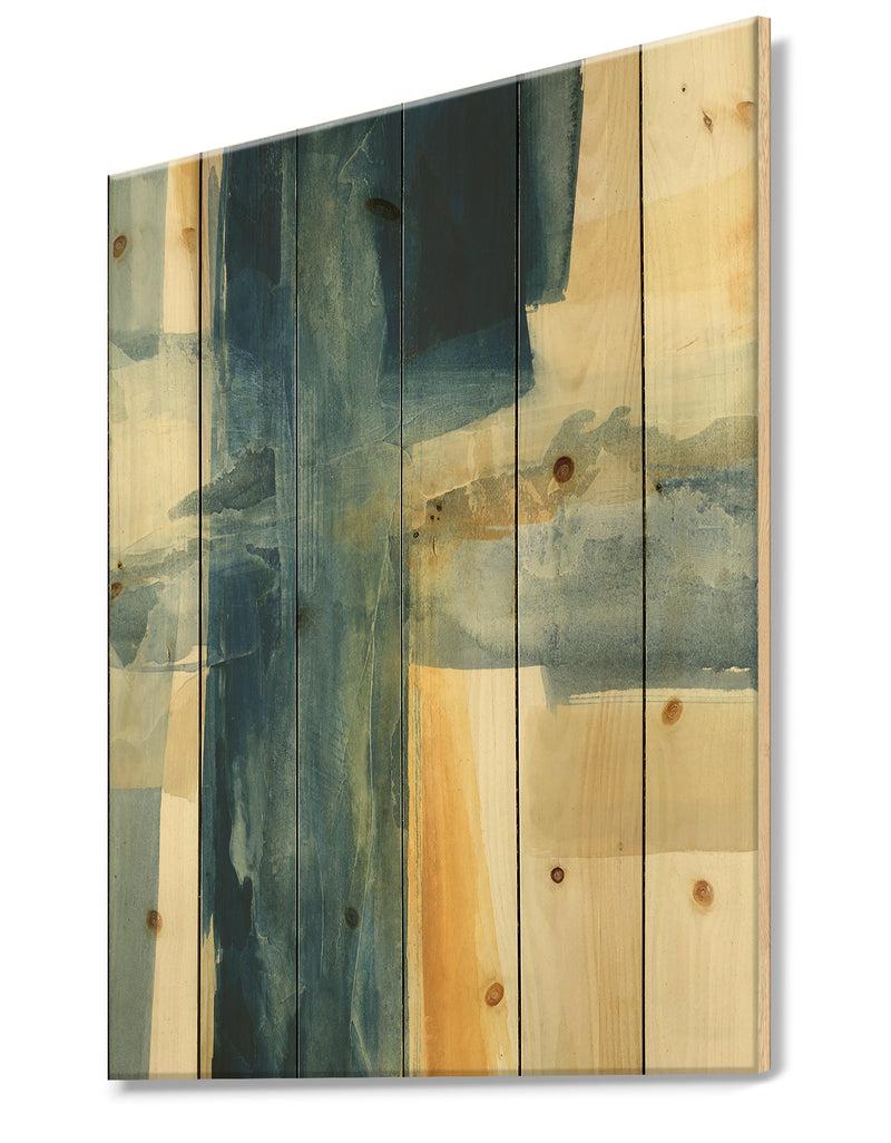 DesignQ Indigo Panel VI - Glam Modern Print On Natural Pine Wood