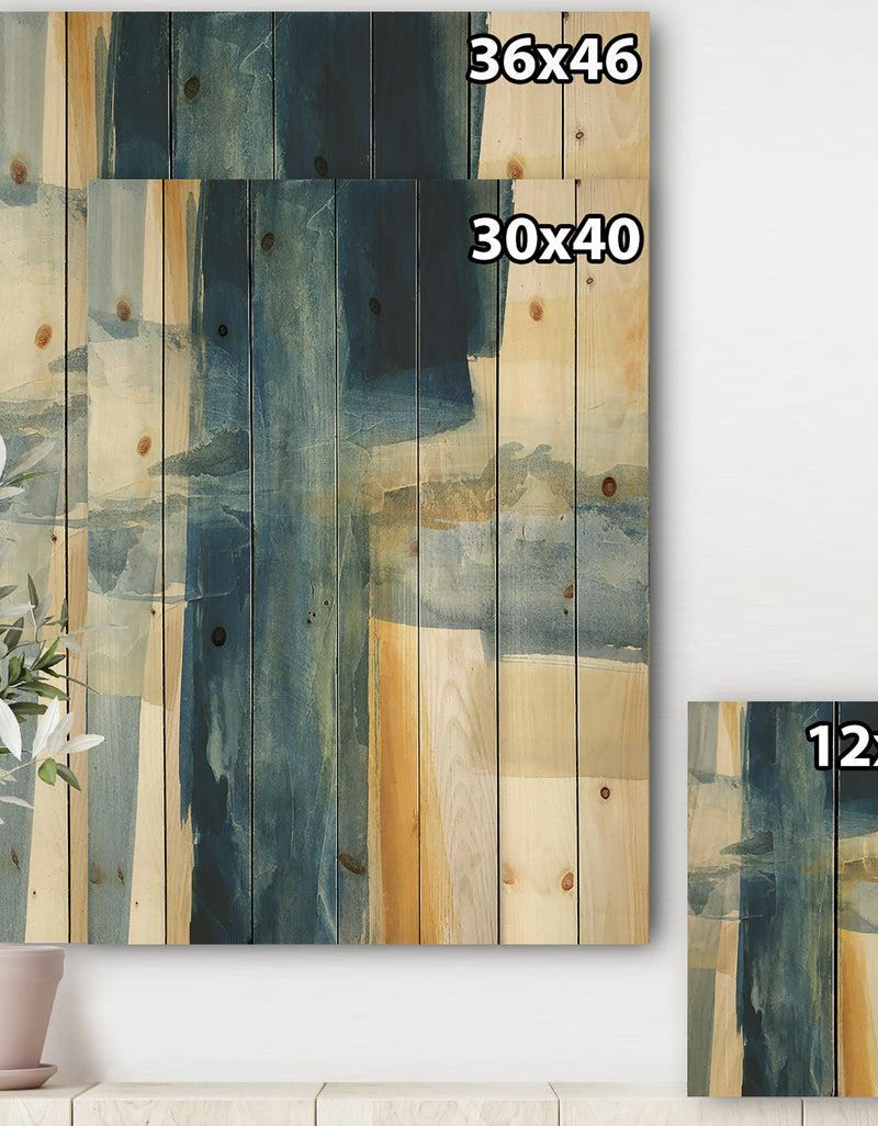 DesignQ Indigo Panel VI - Glam Modern Print On Natural Pine Wood