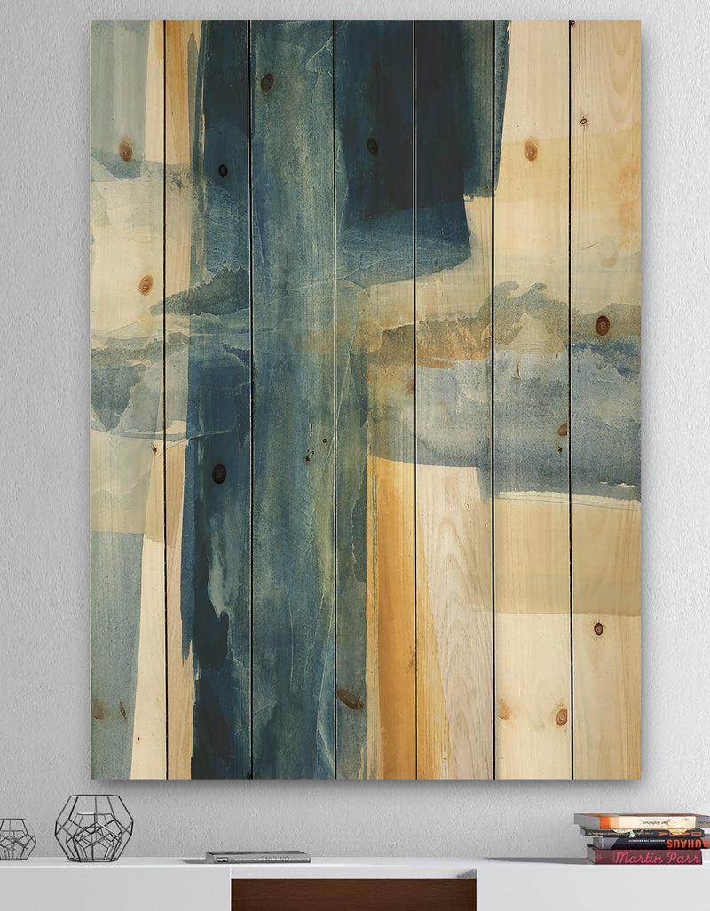 DesignQ Indigo Panel VI - Glam Modern Print on Natural Pine Wood