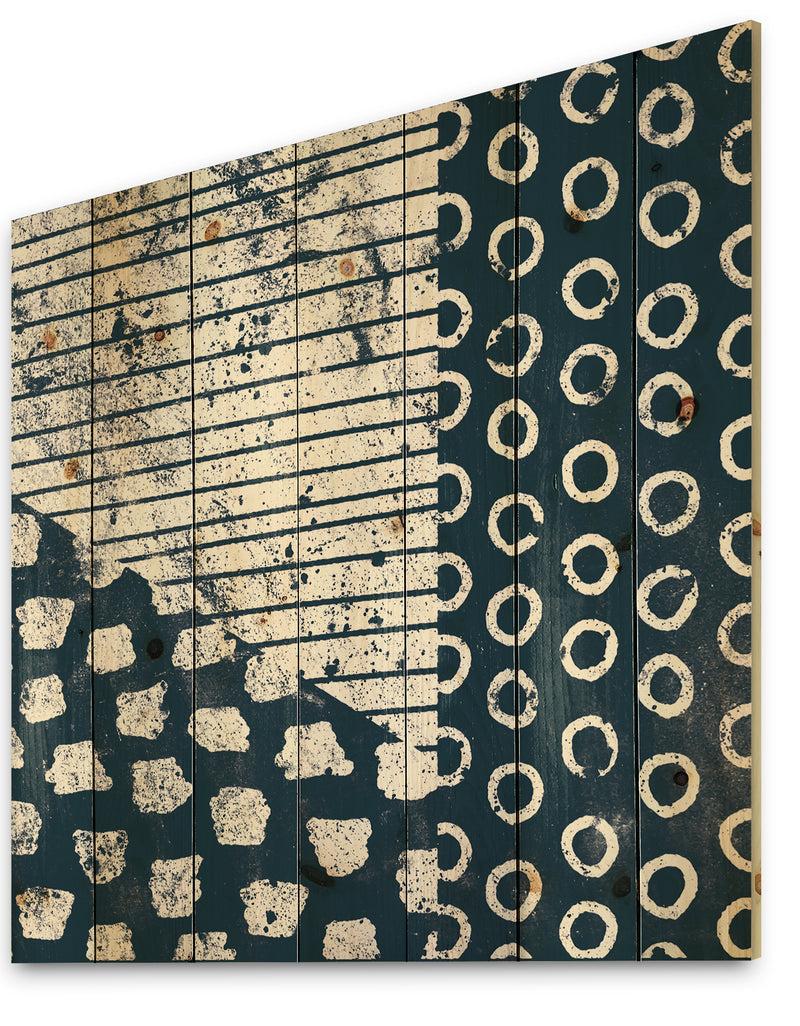 DesignQ Indigo Striples And Tile - Modern & Transitional Print On Natural Pine Wood