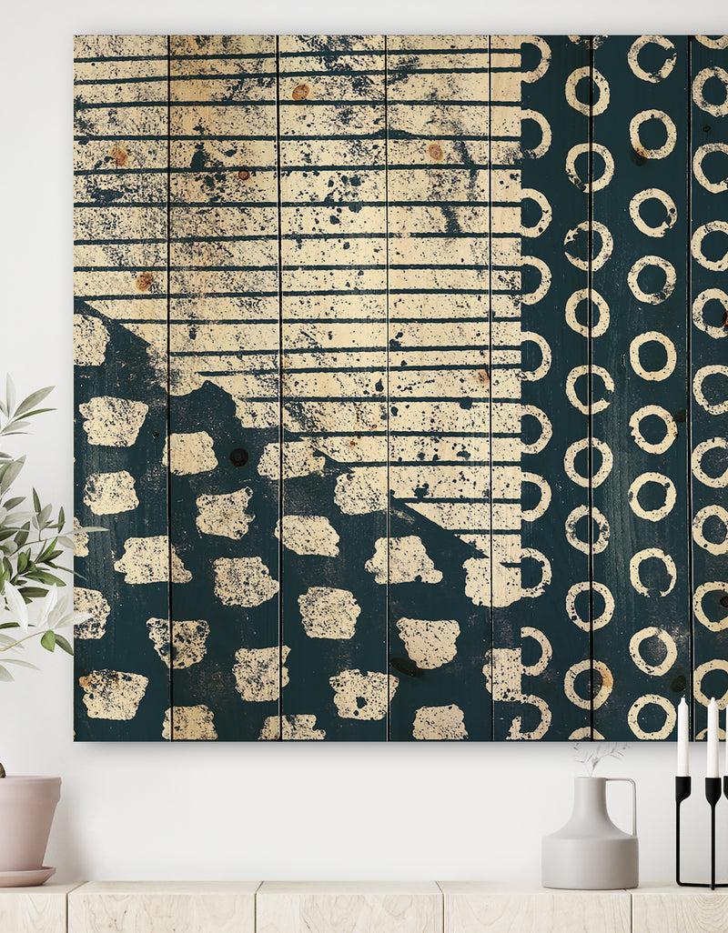 DesignQ Indigo striples and Tile - Modern & Transitional Print on Natural Pine Wood