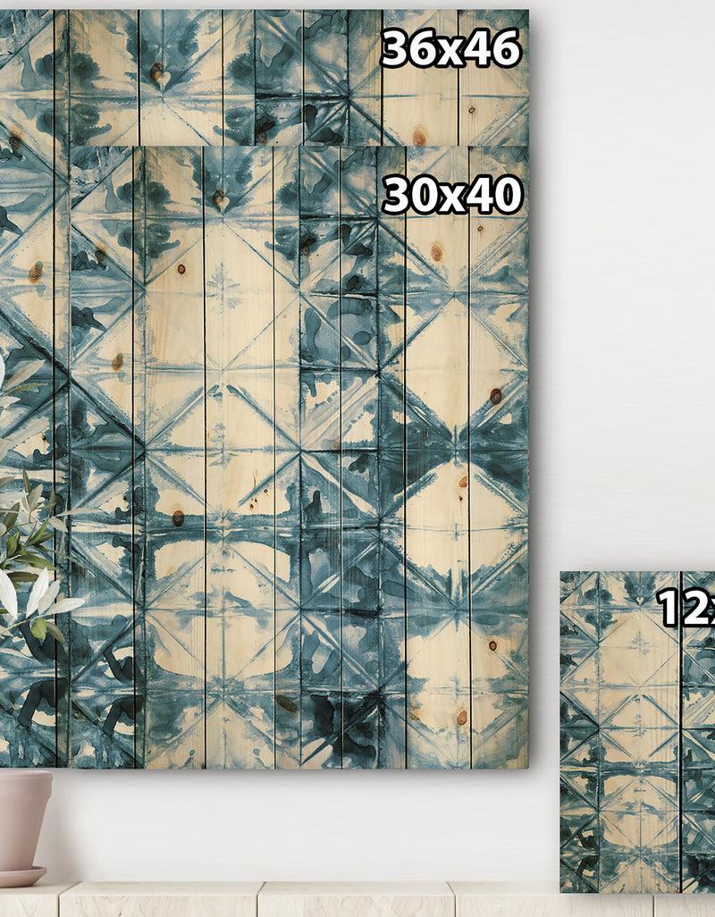 DesignQ Indigo Watercolor Geometrical I - Contemporary Print On Natural Pine Wood