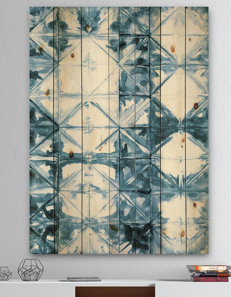 DesignQ Indigo watercolor geometrical I - Contemporary Print on Natural Pine Wood