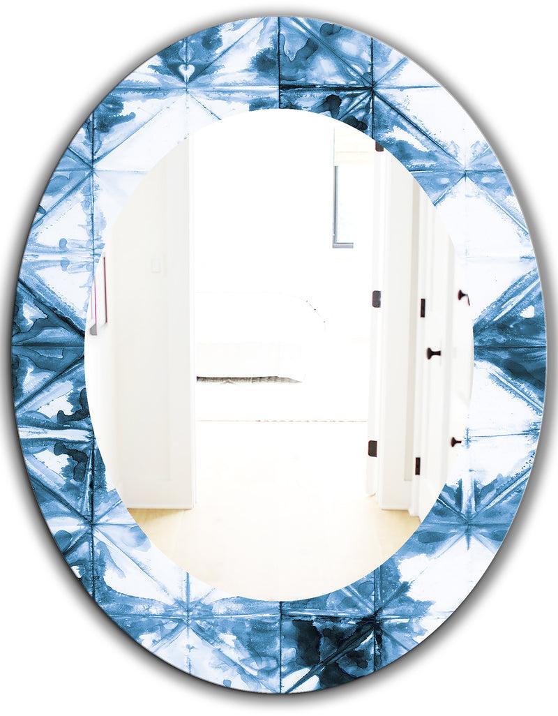 DesignQ Indigo Watercolor Geometrical I - Mid-Century Mirror - Oval Or Round Wall Mirror