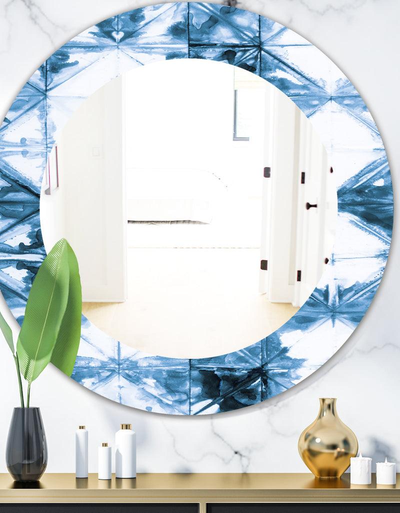 DesignQ Indigo Watercolor Geometrical I - Mid-Century Mirror - Oval or Round Wall Mirror
