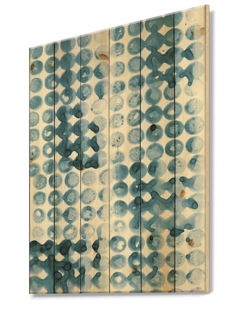 DesignQ Indigo Watercolor Geometrical II - Contemporary Print On Natural Pine Wood