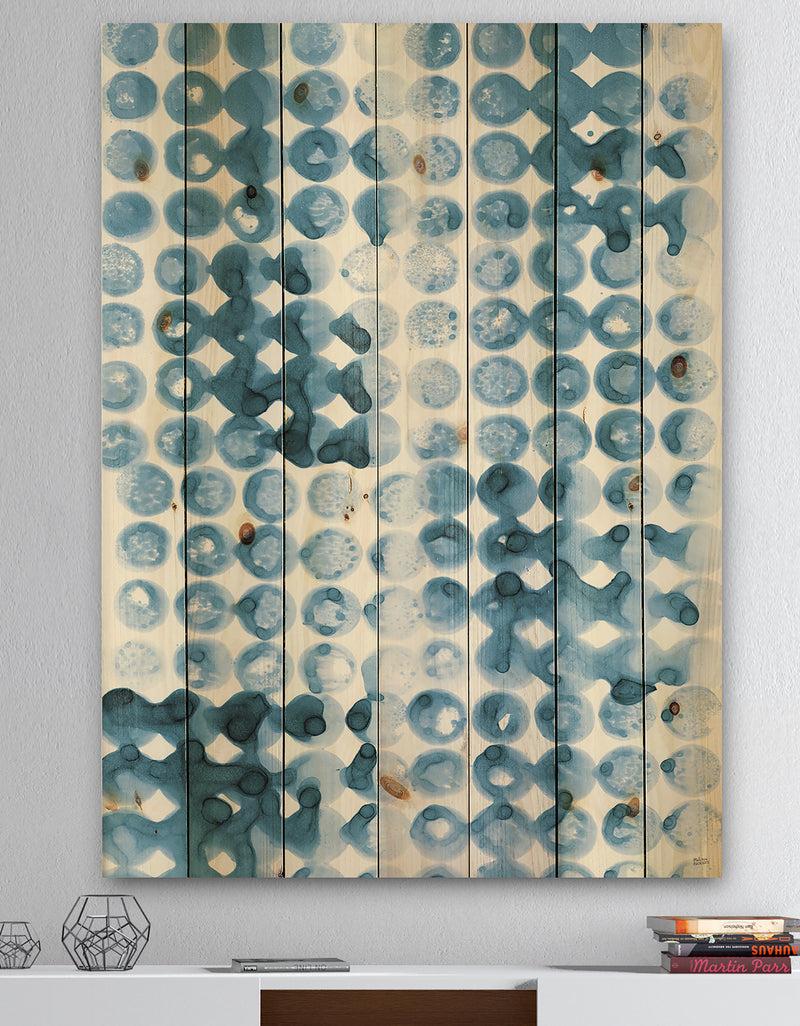 DesignQ Indigo watercolor geometrical II - Contemporary Print on Natural Pine Wood