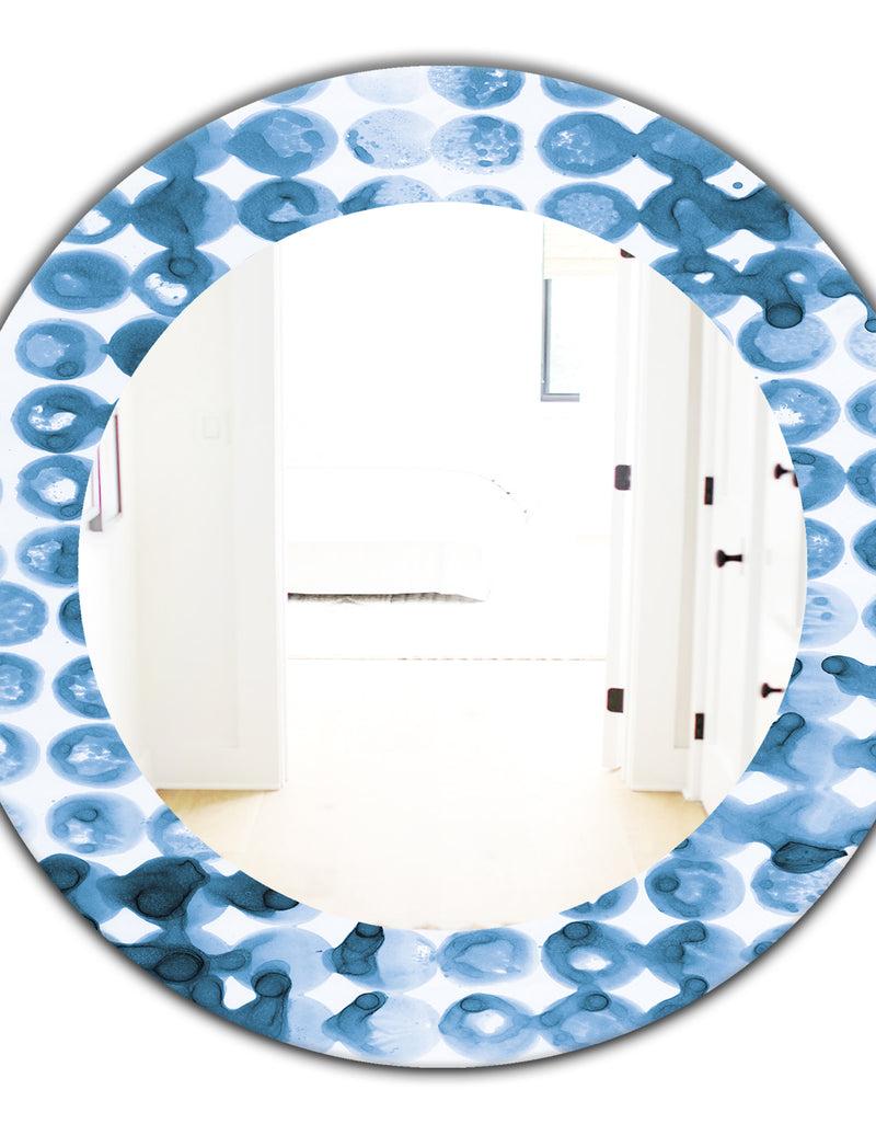 DesignQ Indigo Watercolor Geometrical II - Mid-Century Mirror - Oval Or Round Wall Mirror